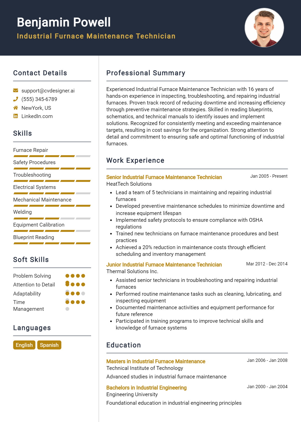 Industrial Furnace Maintenance Technician Resume Example