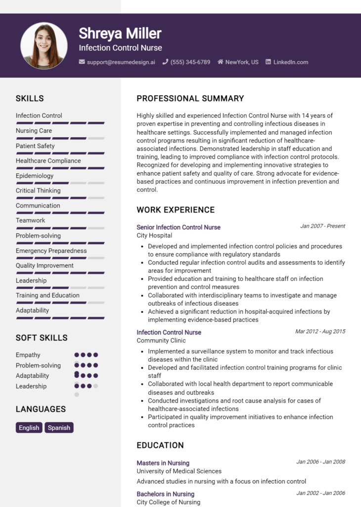 Infection Control Nurse Resume Example