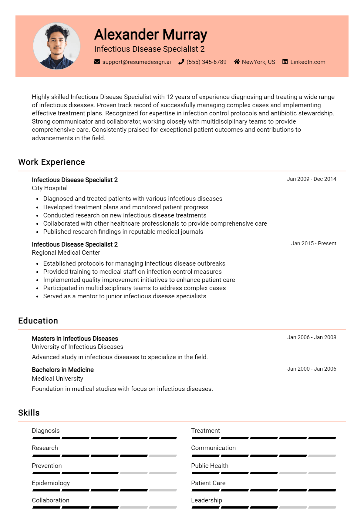 Infectious Disease Specialist 2 Resume Example