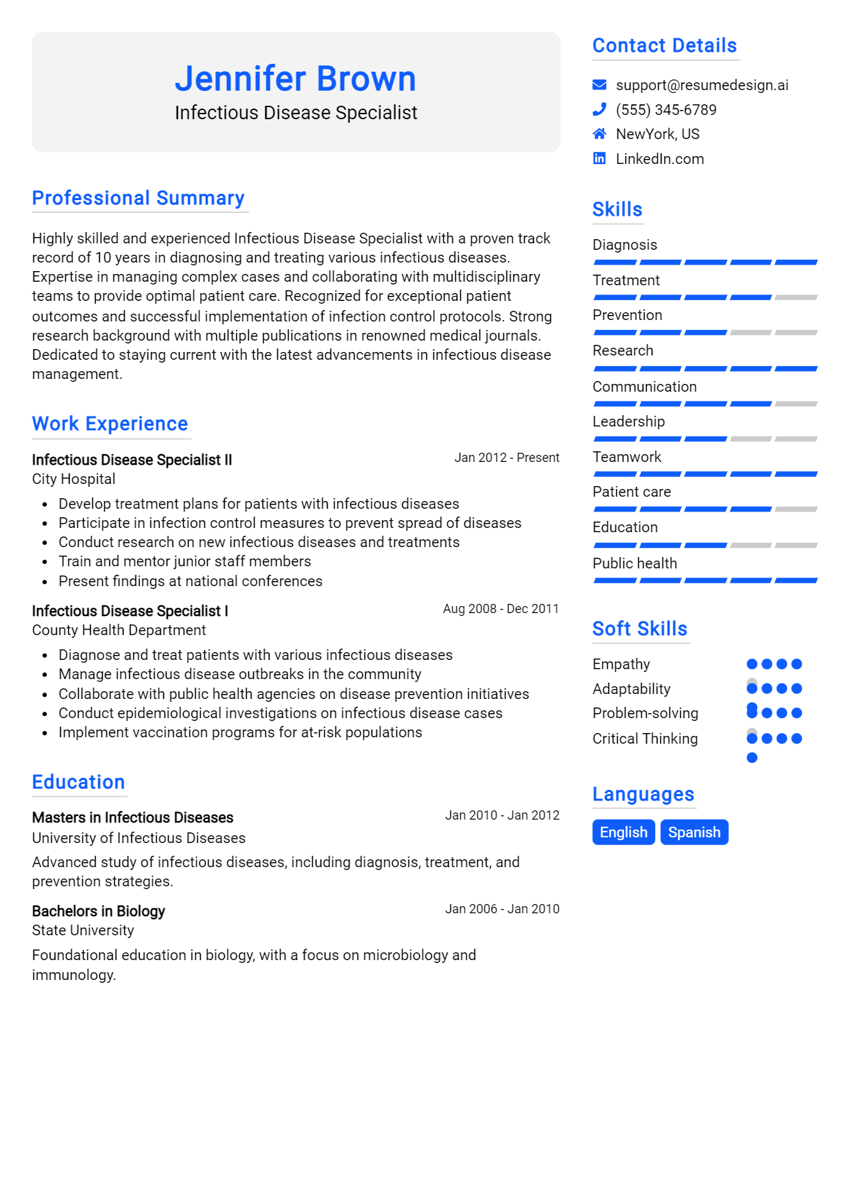 Infectious Disease Specialist Resume Example