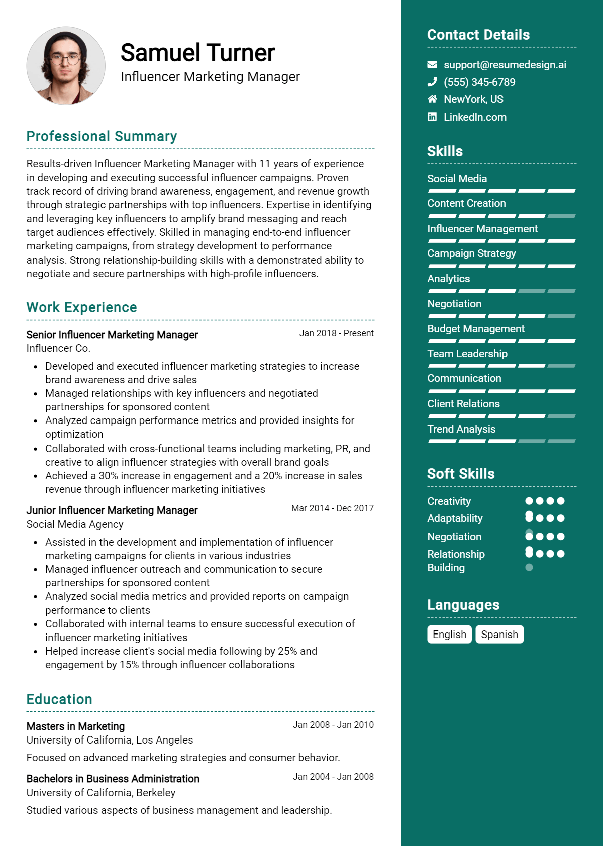 Influencer Marketing Manager Resume Example