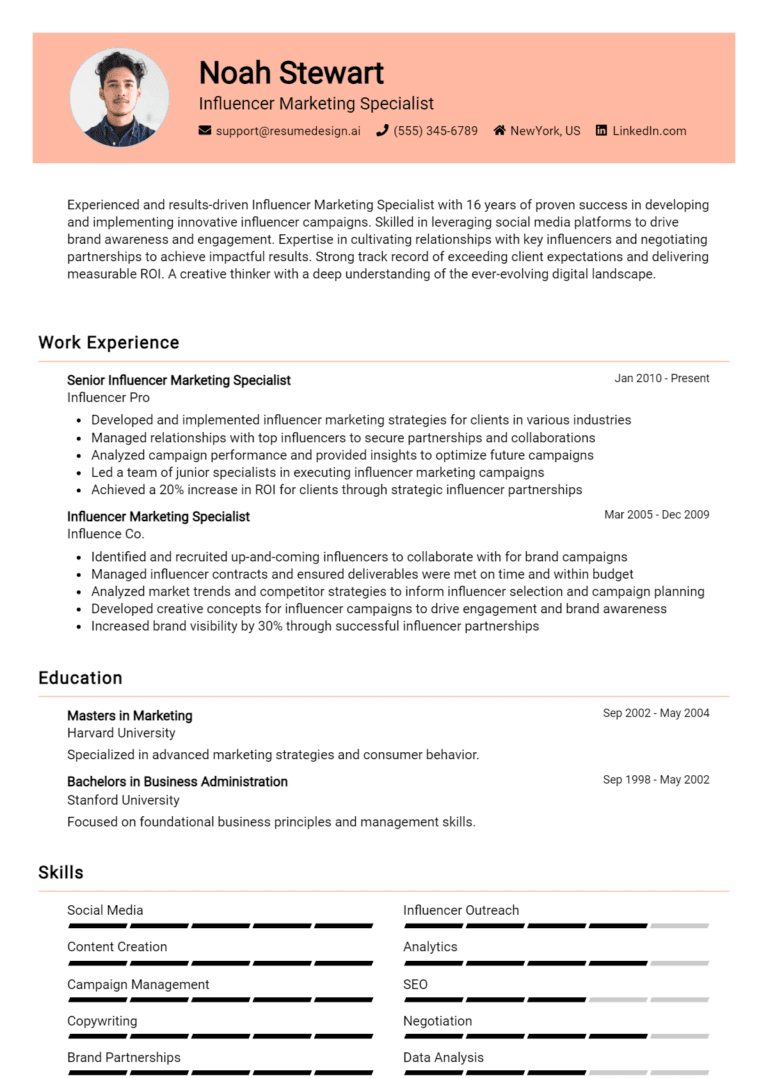 21 Influencer Marketing Specialist Resume Examples And Templates for 2025 (Downloadable)