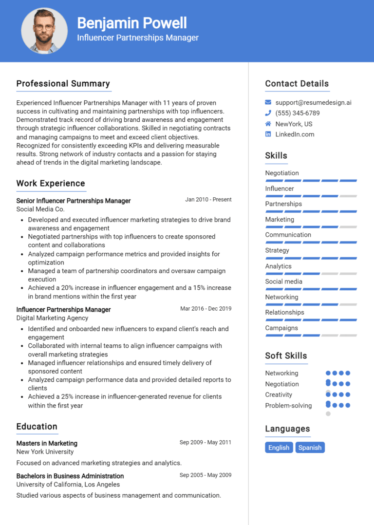 20 Influencer Partnerships Manager Resume Examples And Templates for 2025
