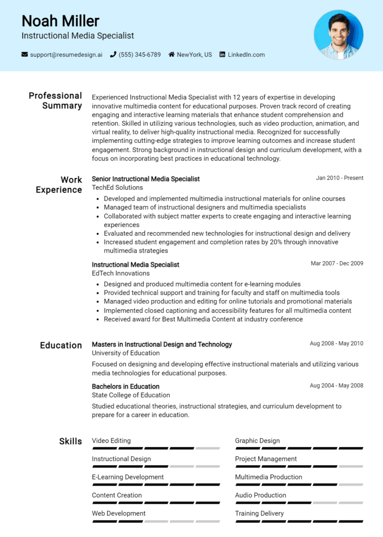 14 Instructional Media Specialist Resume Examples And Templates for 2025