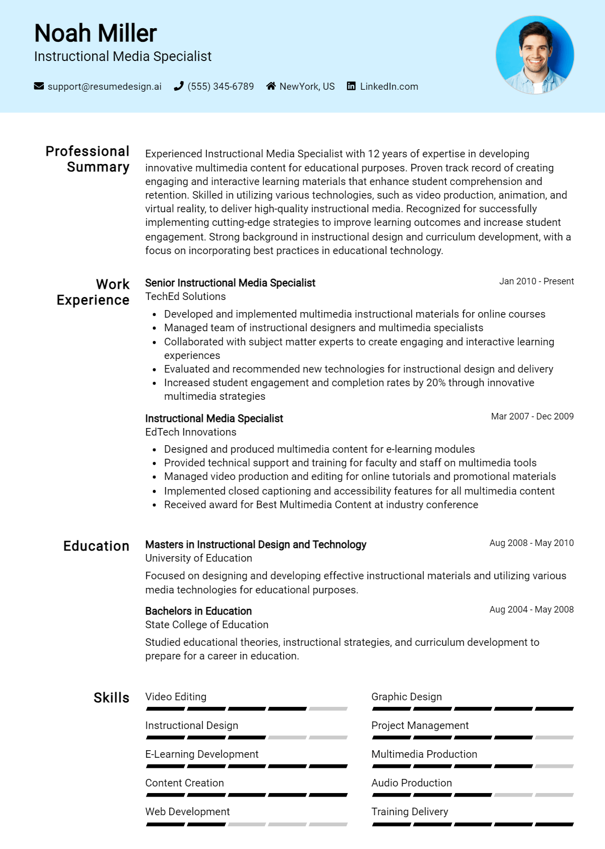 Instructional Media Specialist Resume Example