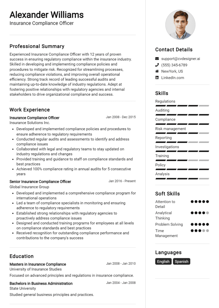 16 Insurance Compliance Officer Resume Examples And Templates for 2025: Best Tips