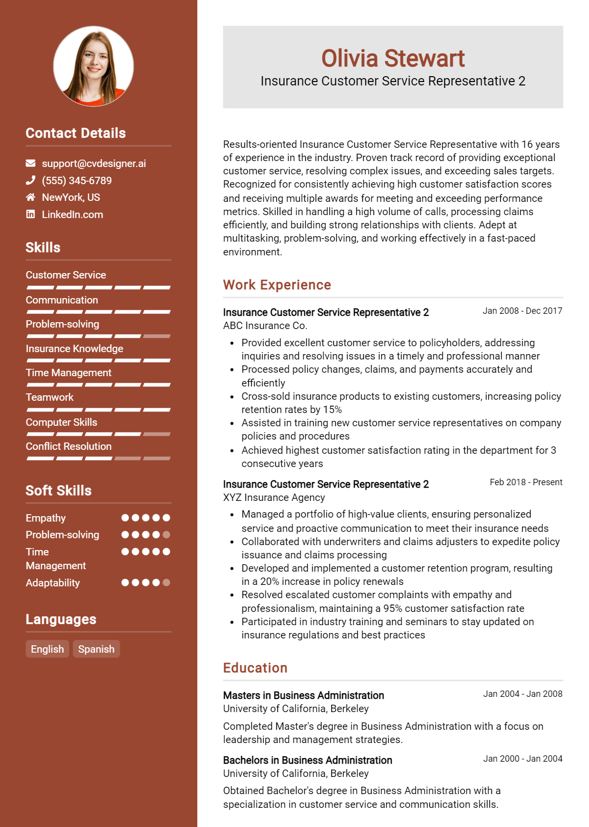 Insurance Customer Service Representative 2 Resume Example