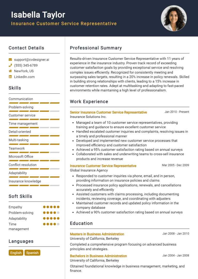 16 Insurance Customer Service Representative Resume Examples And Templates for 2025