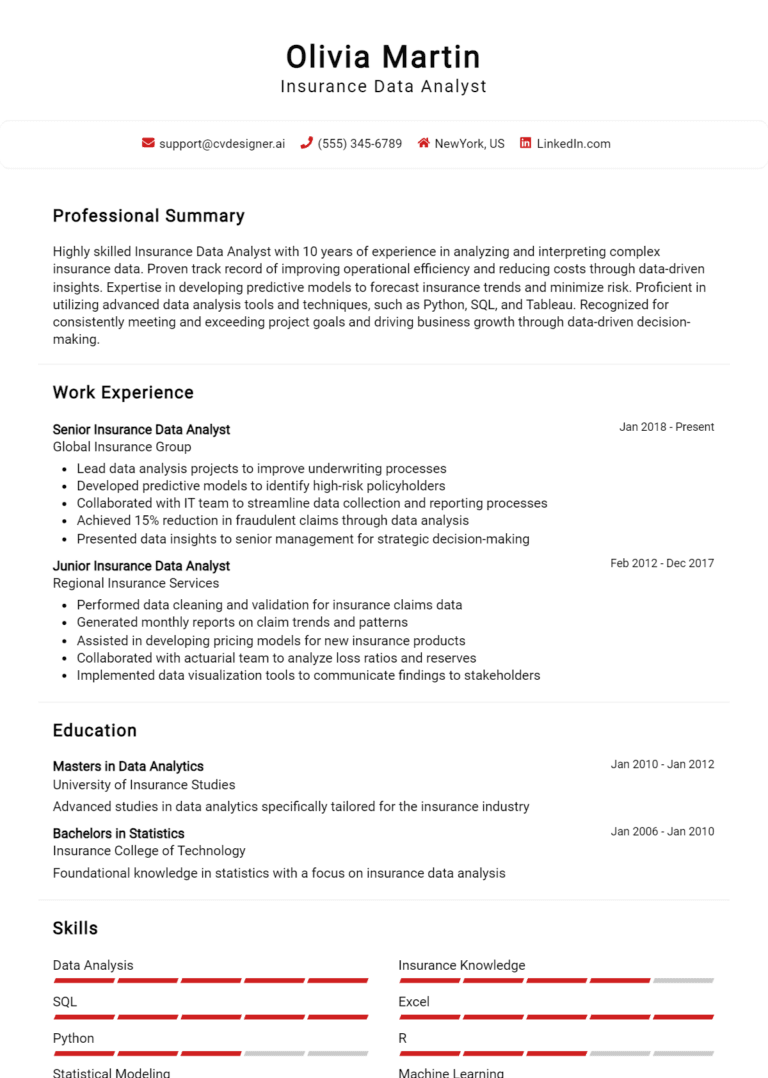 16 Insurance Data Analyst Resume Examples And Templates for 2025