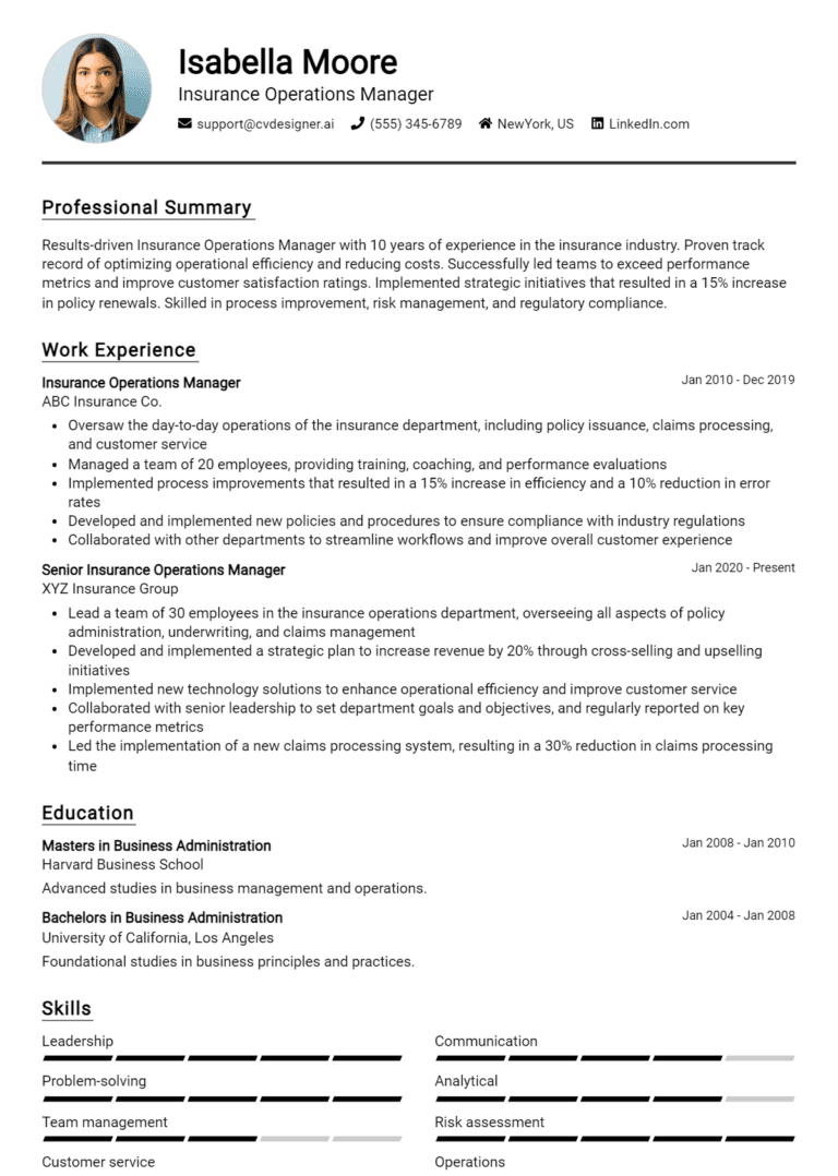 16 Insurance Operations Manager Resume Examples And Templates for 2025