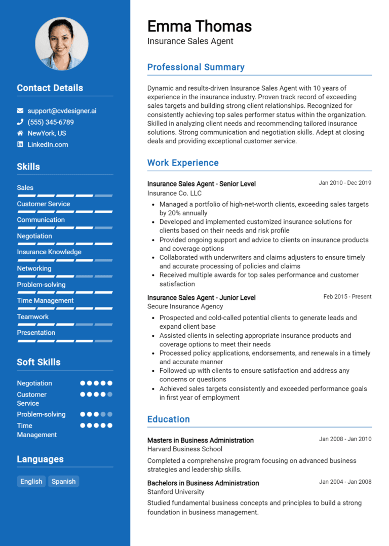 16 Insurance Sales Agent Resume Examples And Templates for 2025
