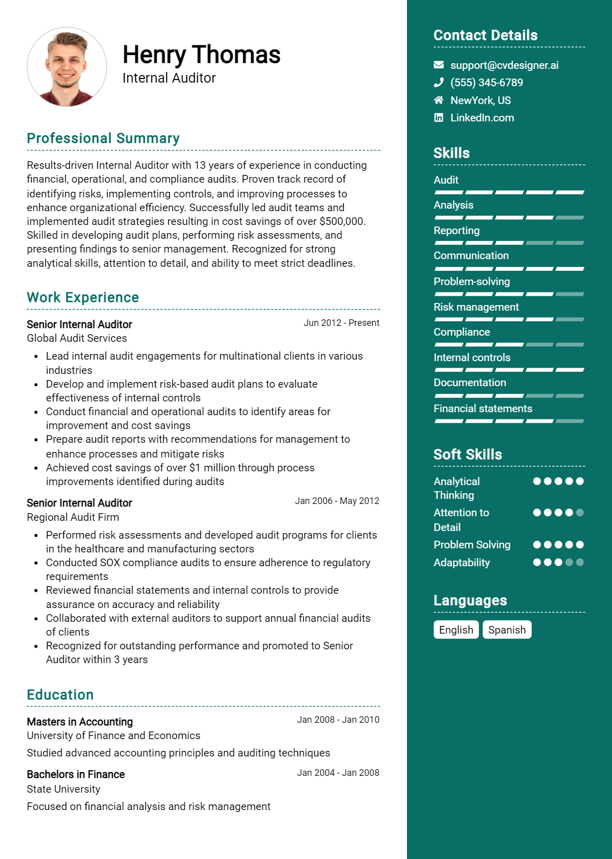 Internal Auditor Resume Example