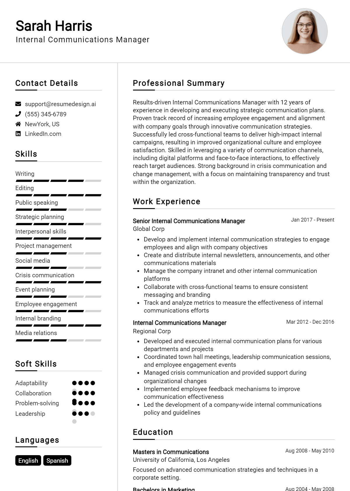 Internal Communications Manager Resume Example