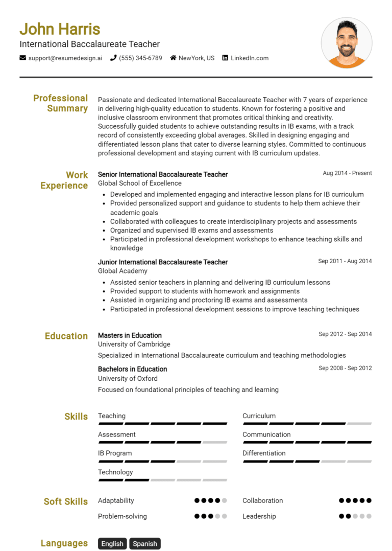 18 International Baccalaureate Teacher Resume Examples And Templates for 2025: Expert Tips
