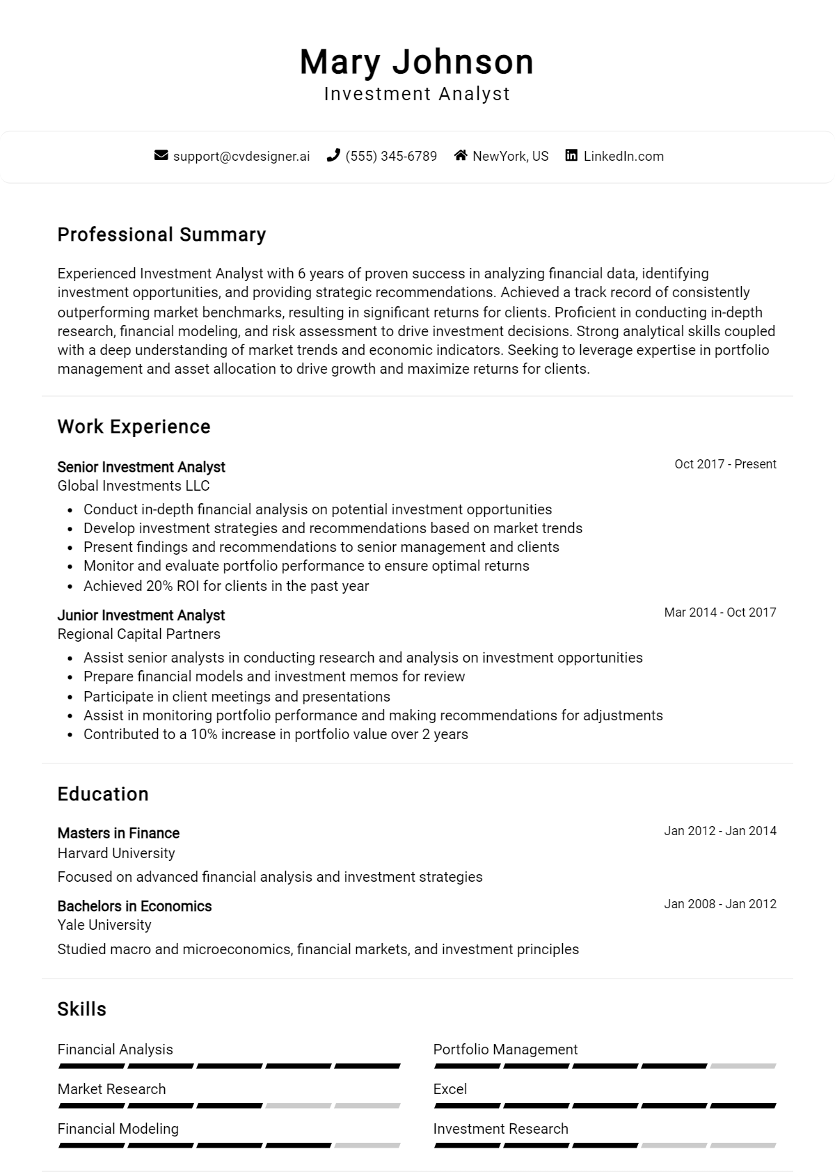 Investment Analyst Resume Example