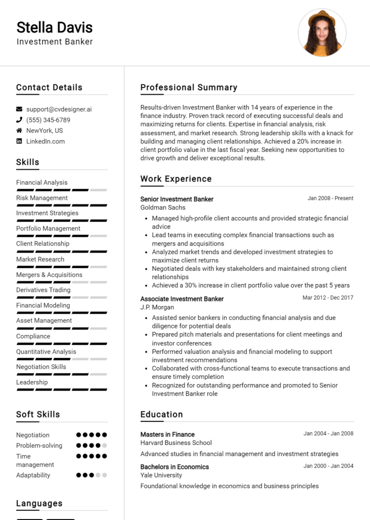 Investment Banker Resume Example