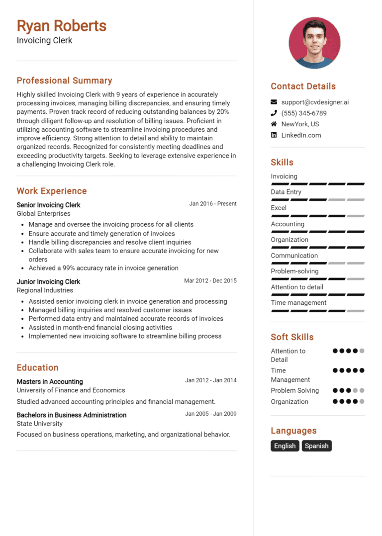 13 Invoicing Clerk Resume Examples And Templates for 2025: Top Tips