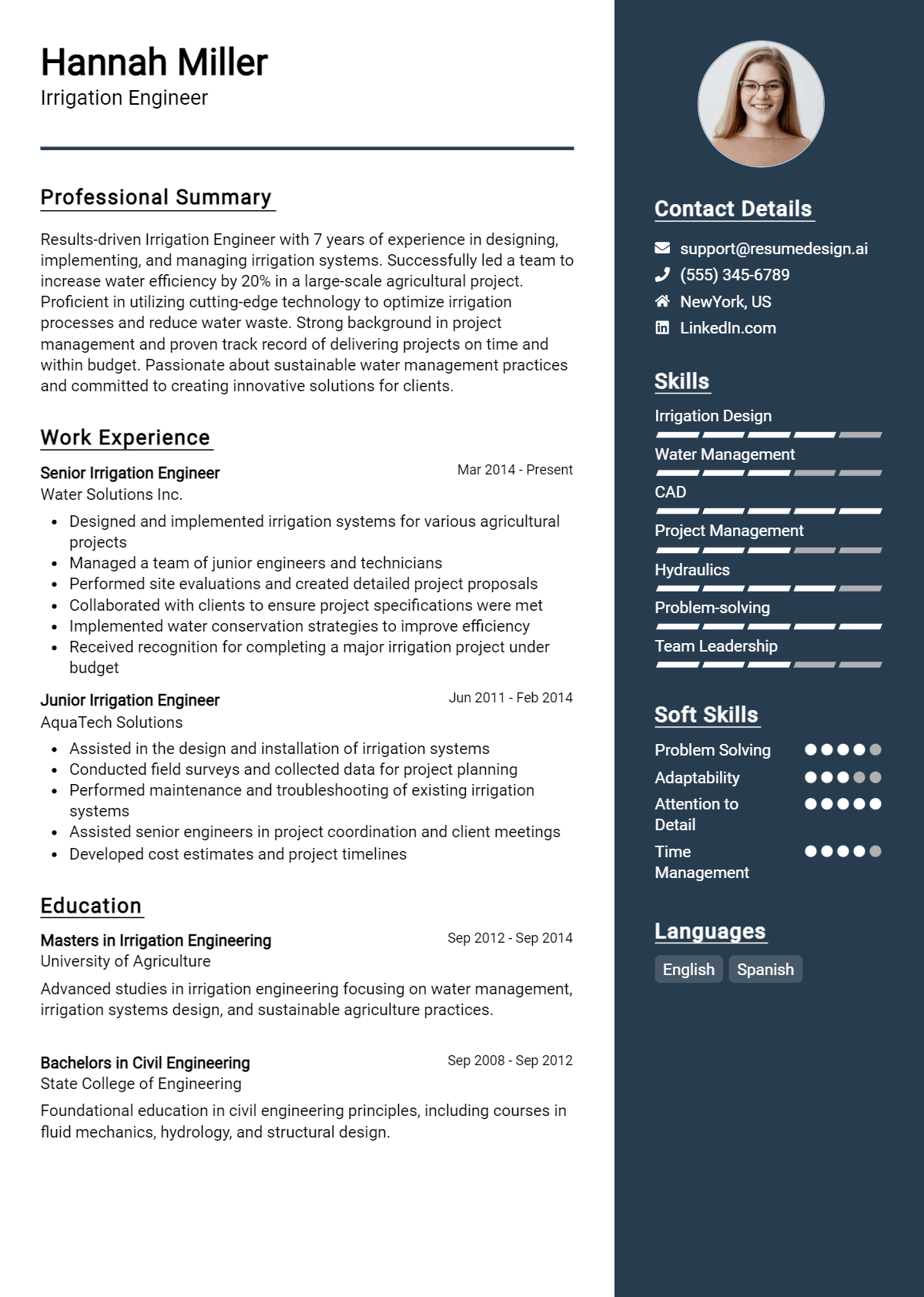 Irrigation Engineer Resume Example