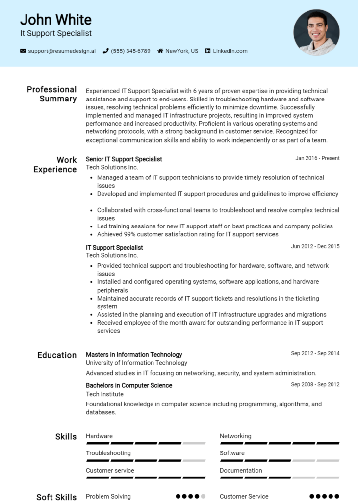 It Support Specialist Resume Example