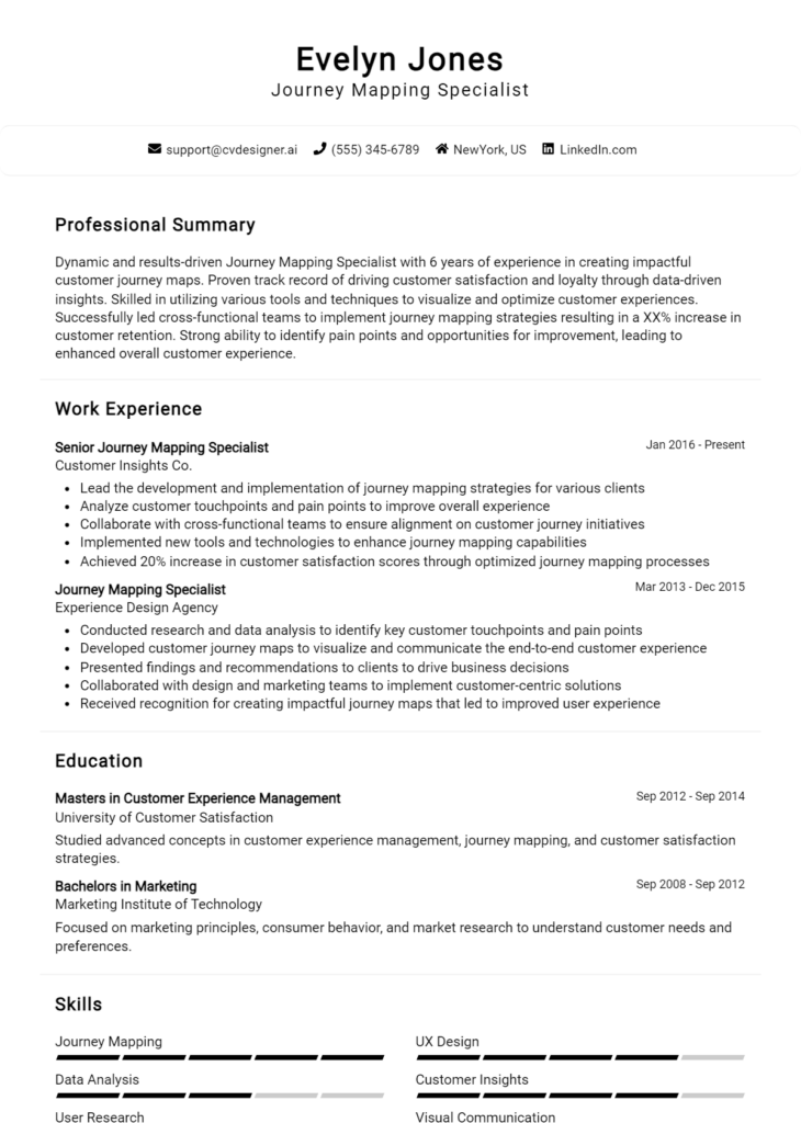 Journey Mapping Specialist Resume Example