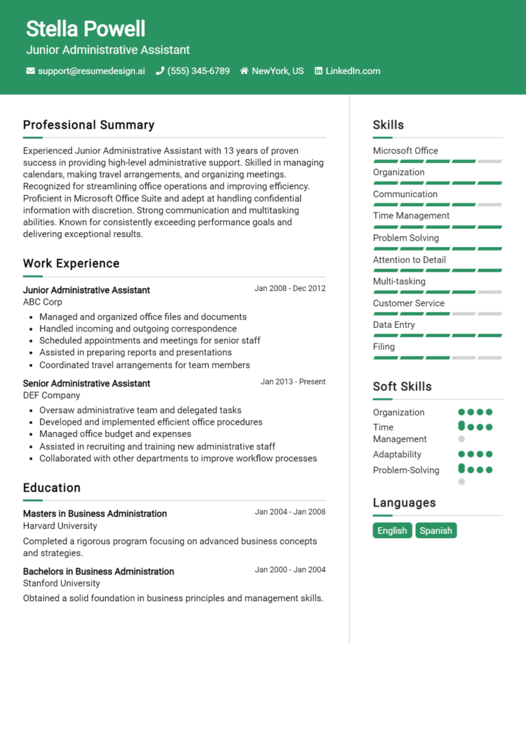 25 Junior Administrative Assistant Resume Examples And Templates for 2025