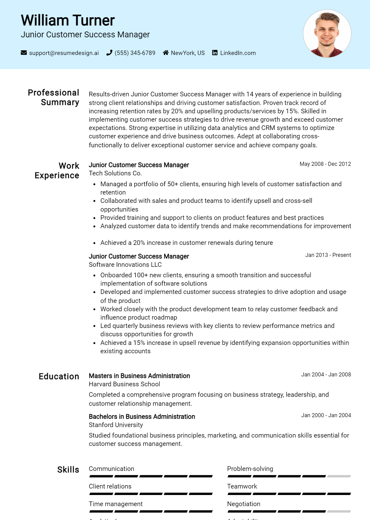 Junior Customer Success Manager Resume Example