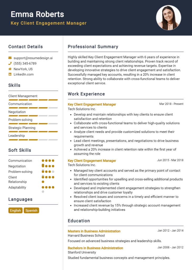 Key Client Engagement Manager Resume Example