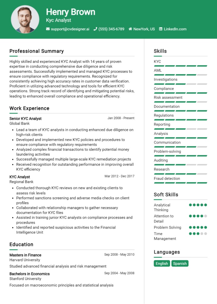 Kyc Analyst Resume Example