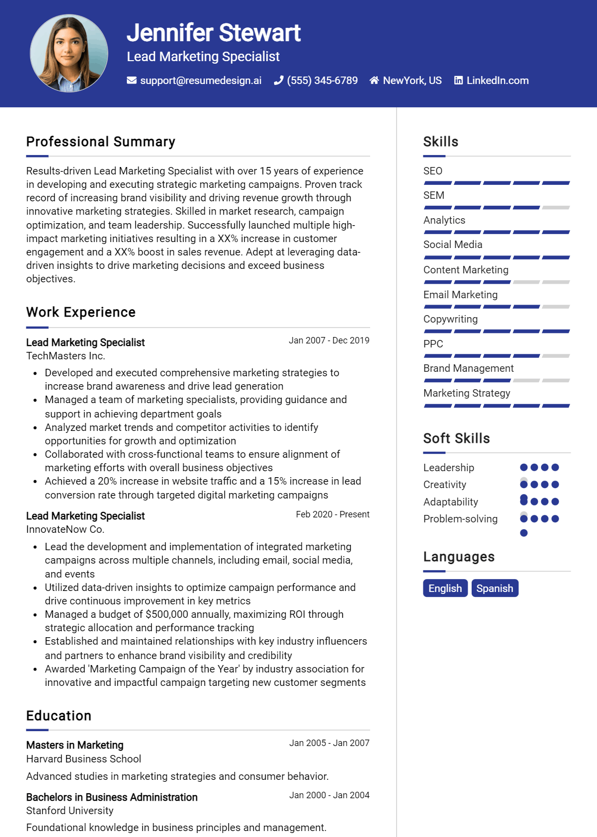 Lead Marketing Specialist Resume Example