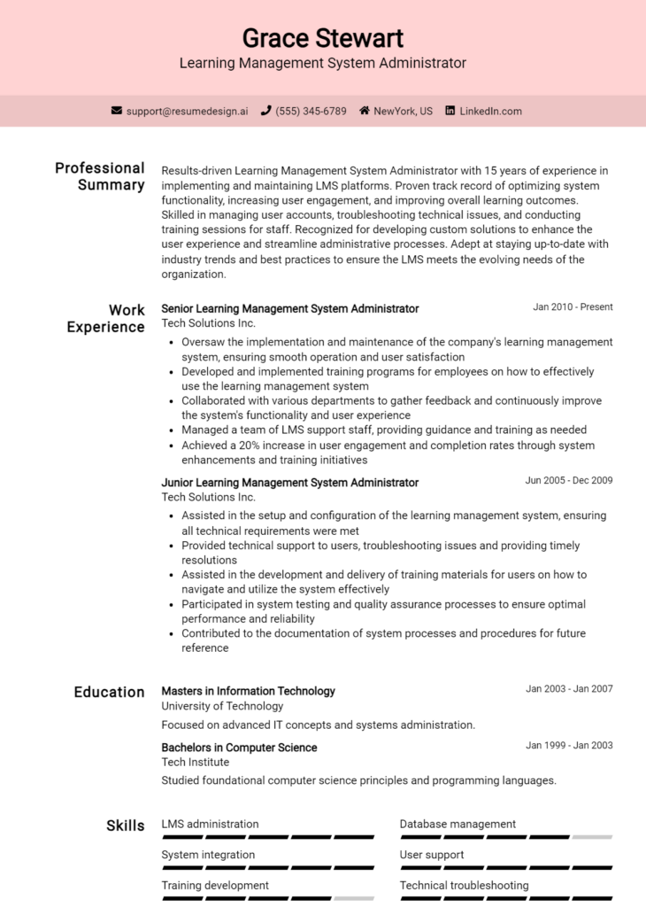 Learning Management System Administrator Resume Example