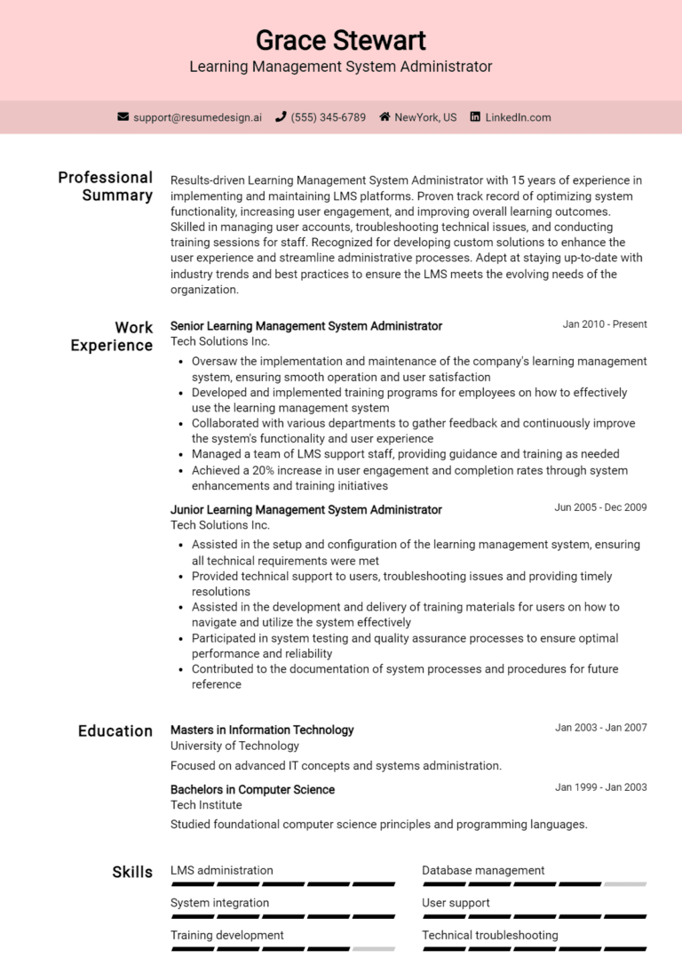 14 Learning Management System Administrator Resume Examples And Templates for 2025