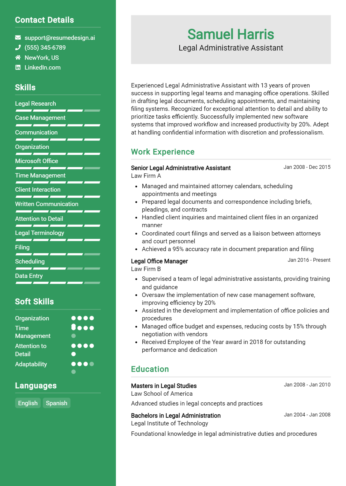 Legal Administrative Assistant Resume Example