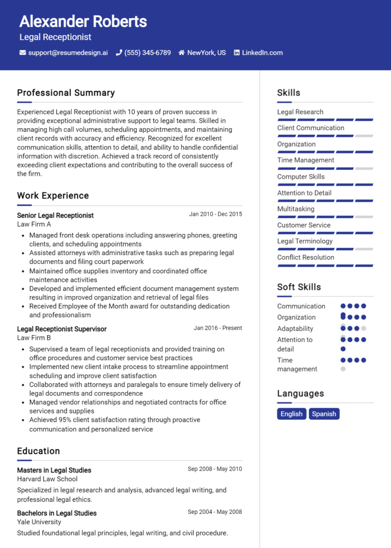 15 Legal Receptionist Resume Examples And Templates for 2025