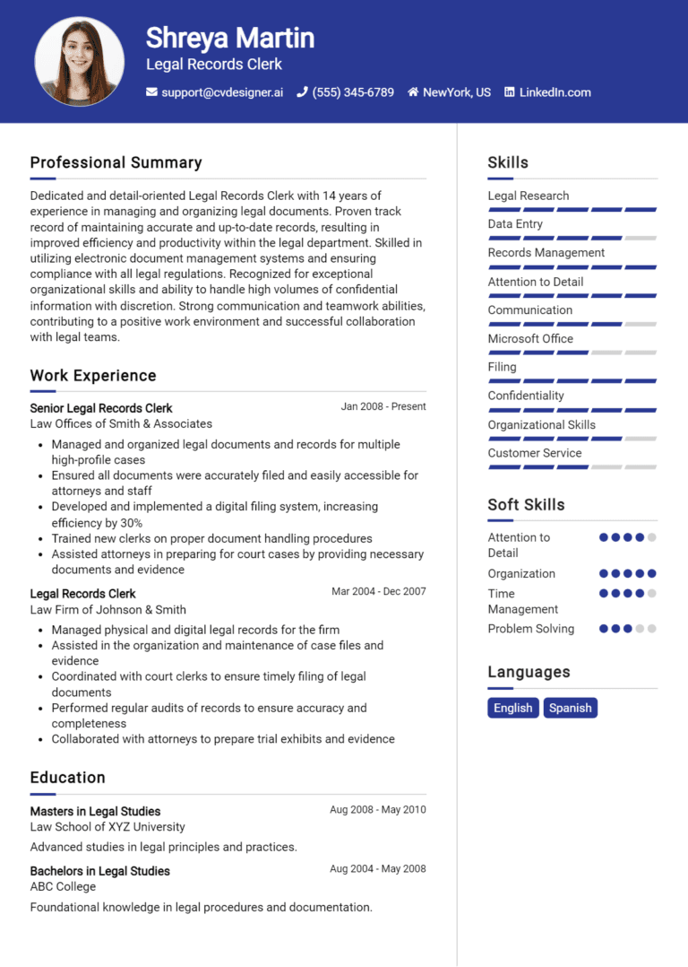 19 Legal Records Clerk Resume Examples And Templates for 2025
