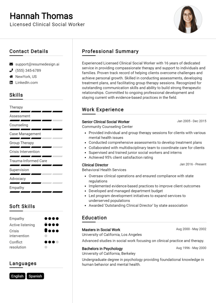 Licensed Clinical Social Worker Resume Example