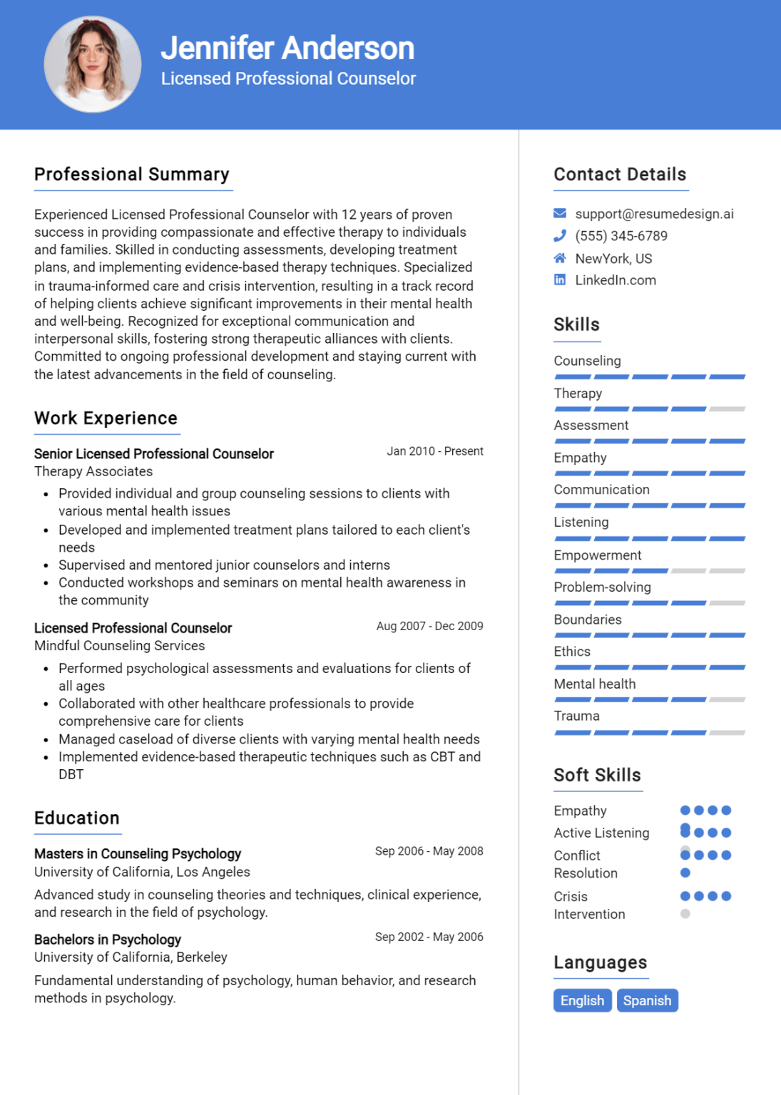 16 Licensed Professional Counselor Resume Examples And Templates for ...