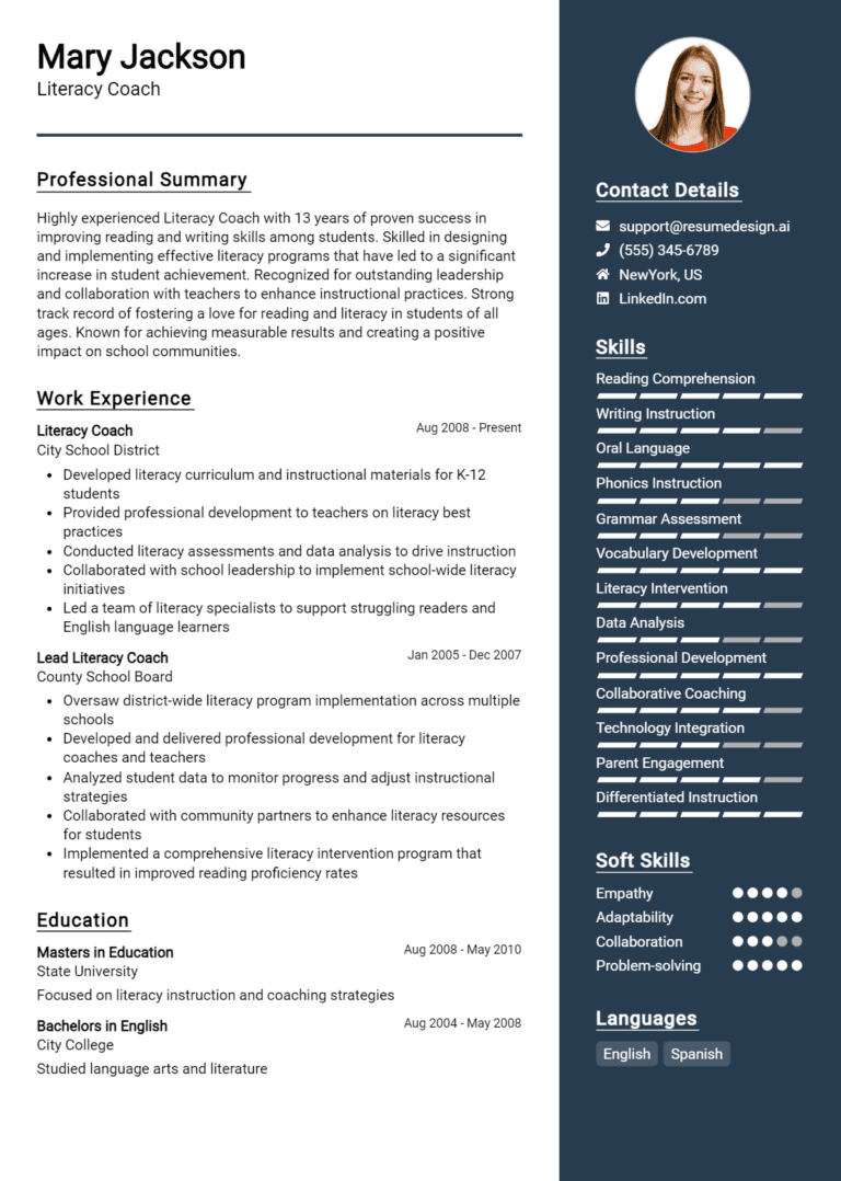 16 Literacy Coach Resume Examples And Templates for 2025