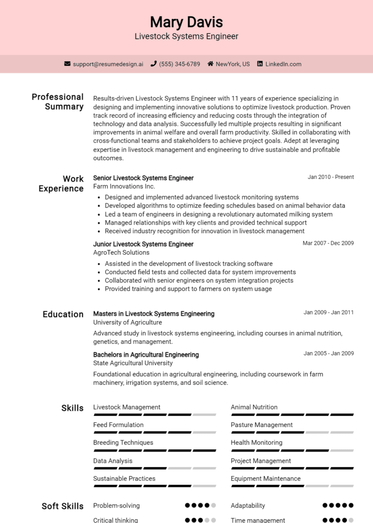 19 Livestock Systems Engineer Resume Examples And Templates for 2025: Expert Tips
