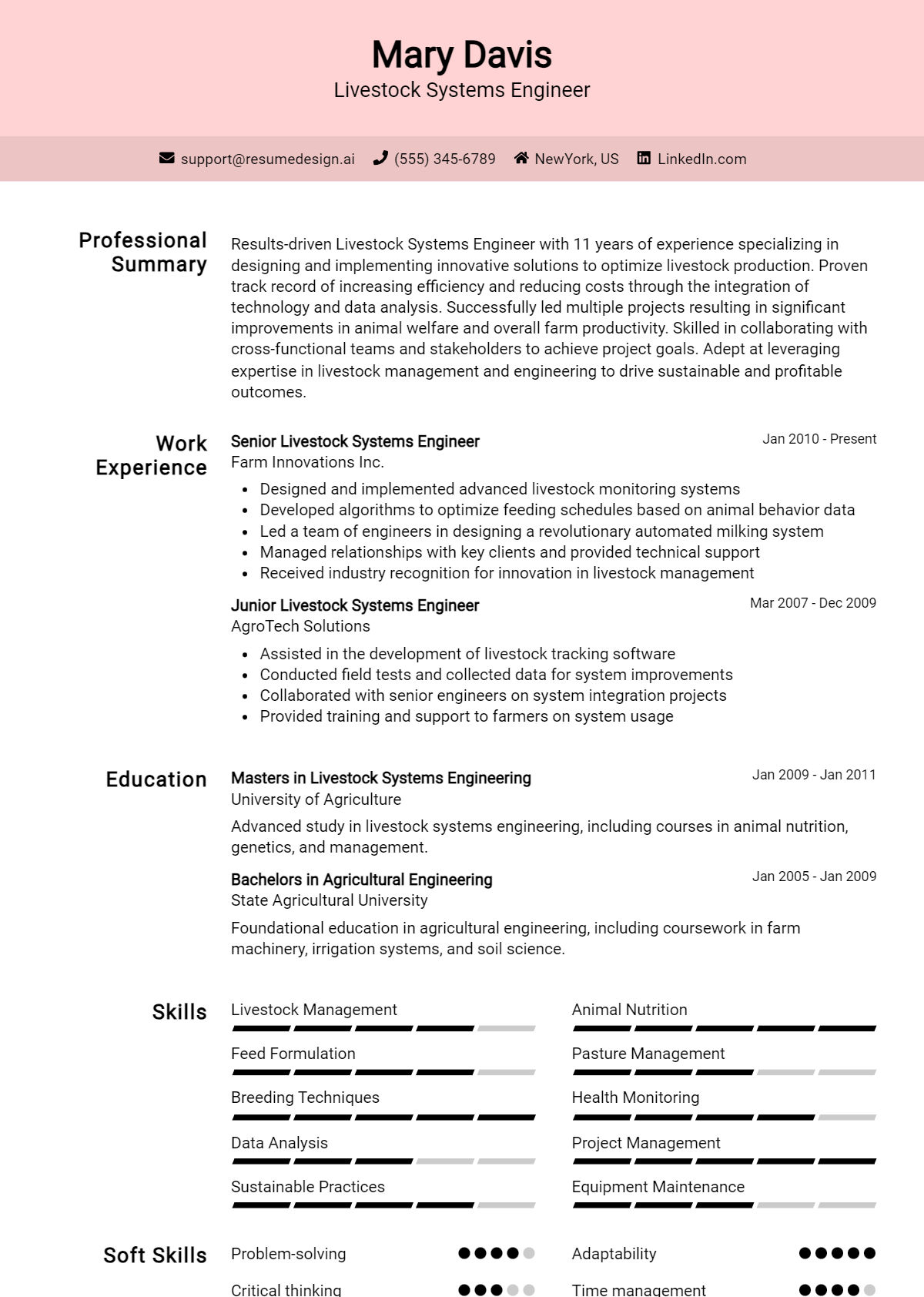 Livestock Systems Engineer Resume Example