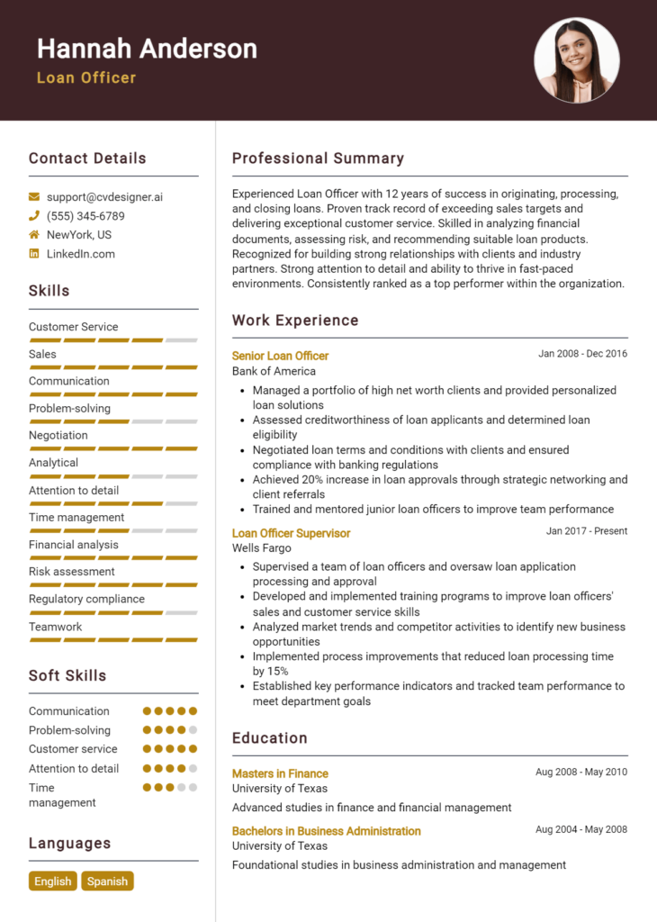 Loan Officer Resume Example