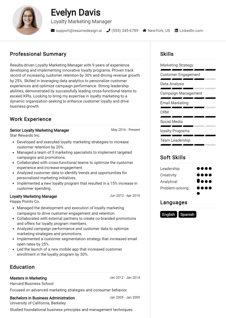 21 Loyalty Marketing Manager Resume Examples And Templates for 2025