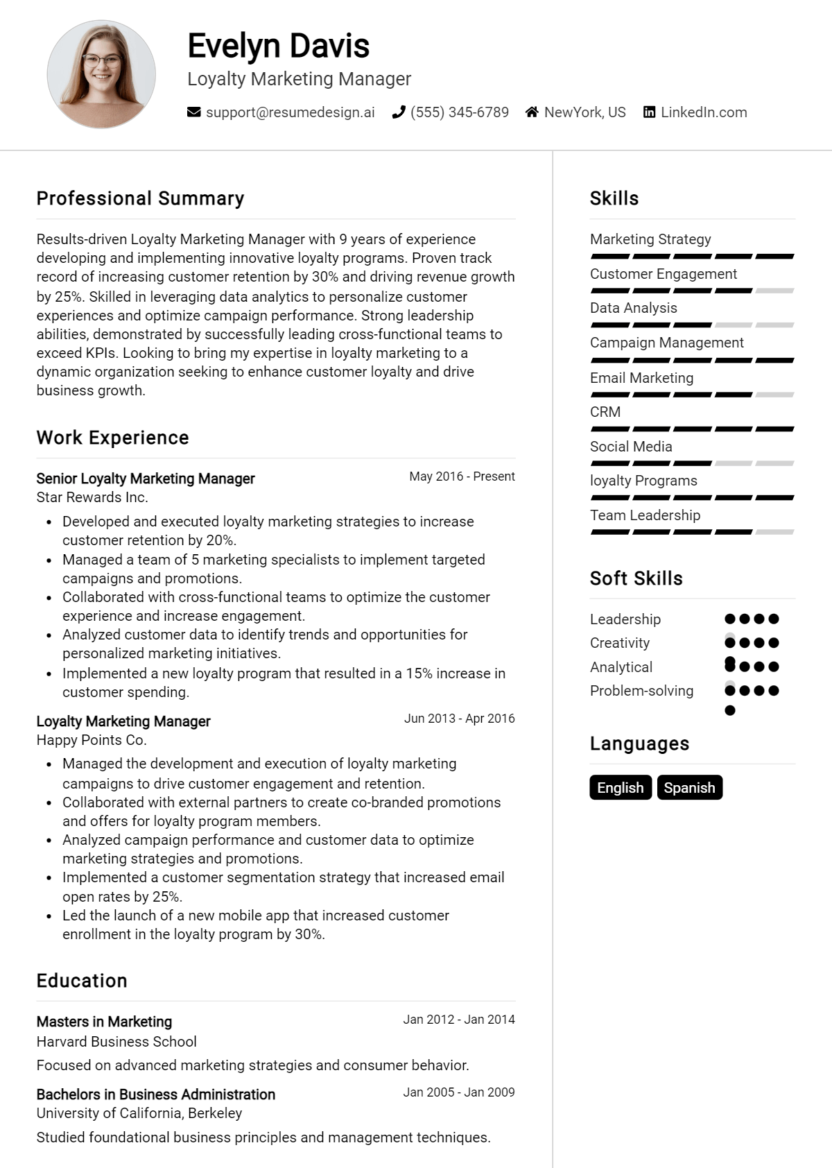 Loyalty Marketing Manager Resume Example