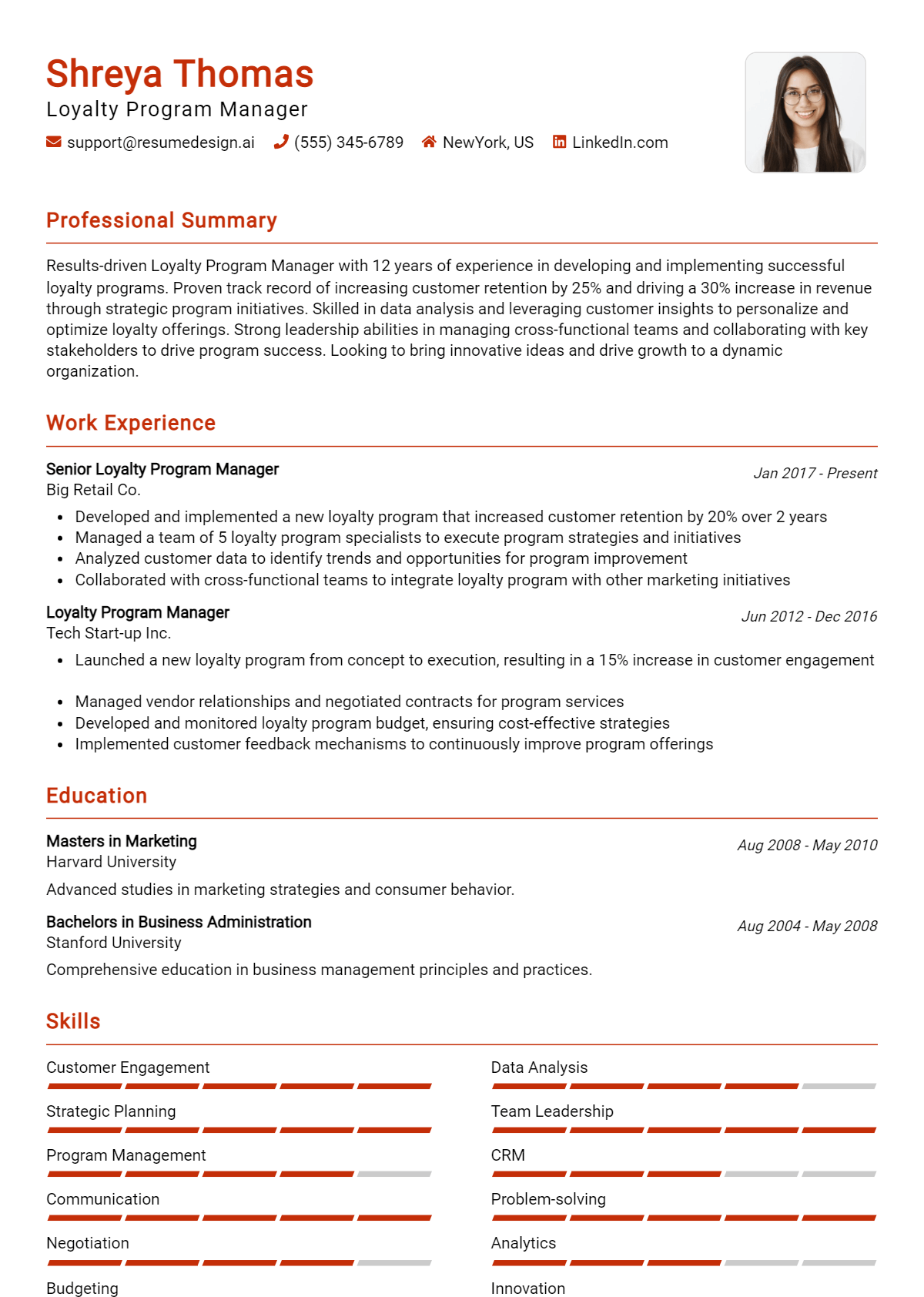 Loyalty Program Manager Resume Example