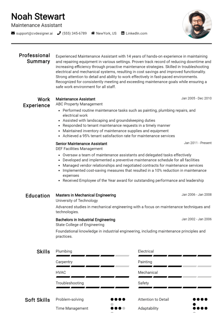 Maintenance Assistant Resume Example (1)