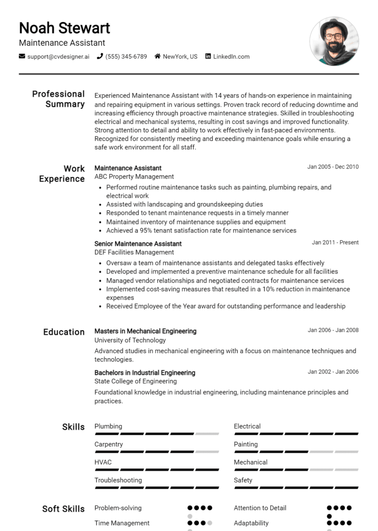25 Maintenance Assistant Resume Examples And Templates for 2025