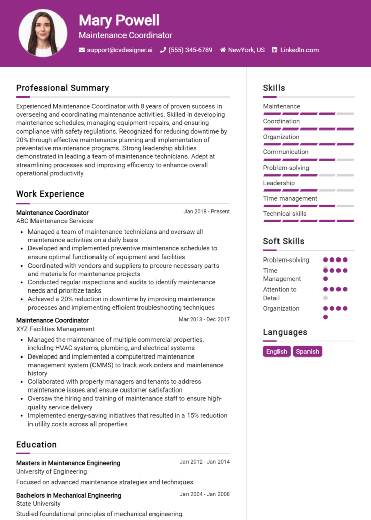 Maintenance Coordinator Resume Example (1)