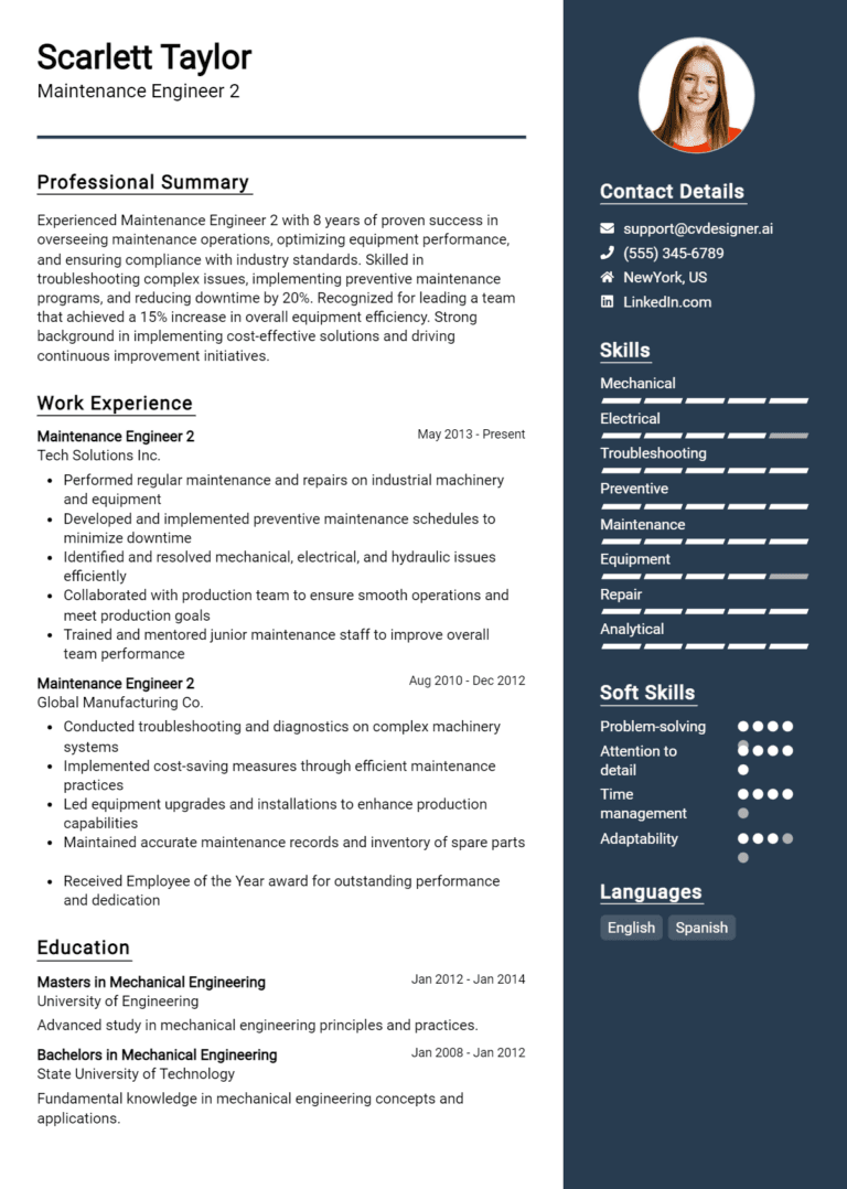 25 Maintenance Engineer Resume Examples And Templates for 2025