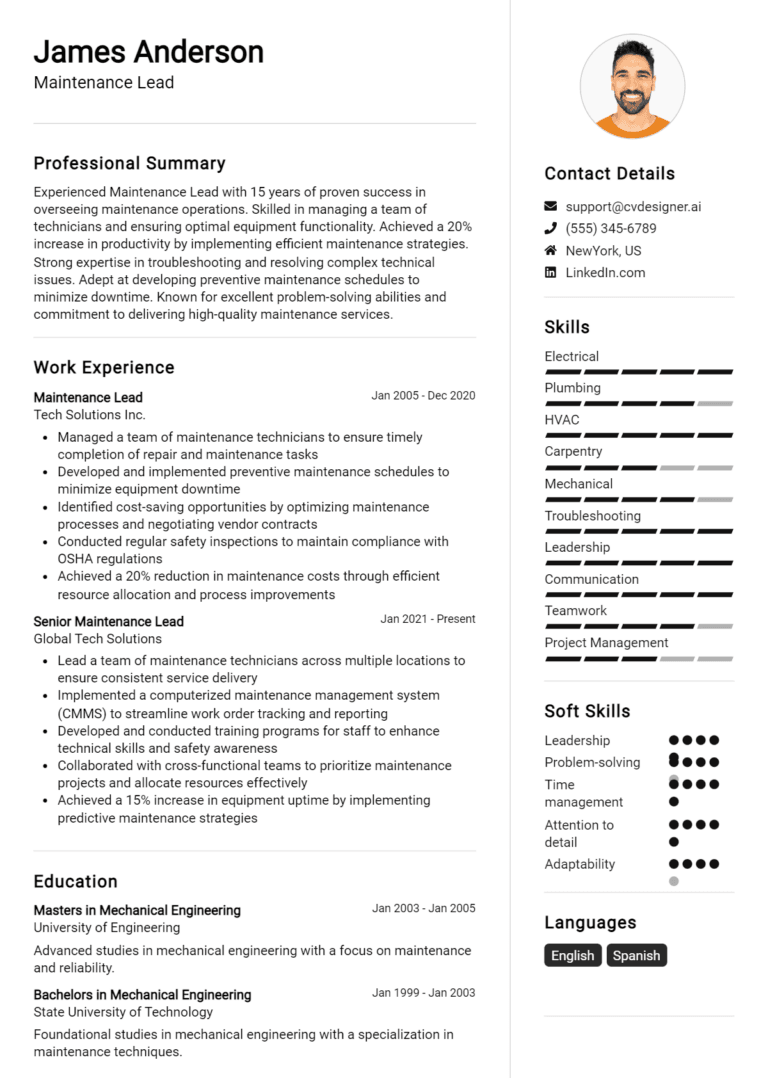 25 Maintenance Lead Resume Examples And Templates for 2025