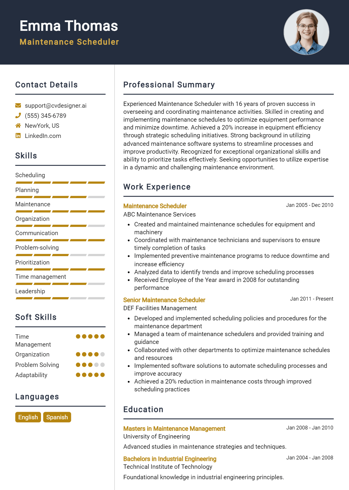 Maintenance Scheduler Resume Example