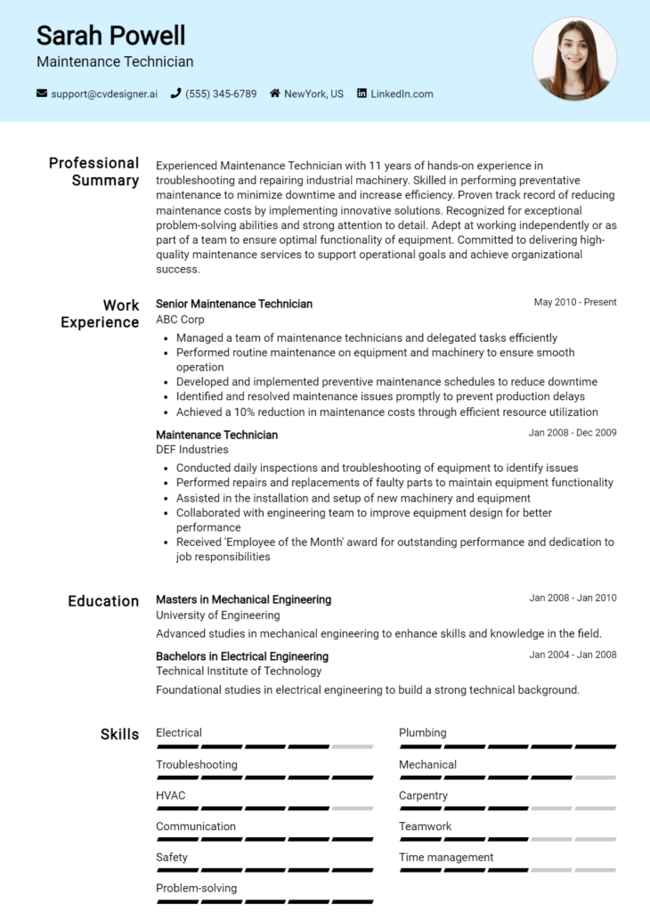 Maintenance Technician Resume Example (1)